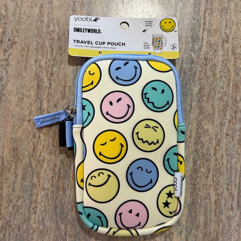 Yoobi Smiley Face Cup Pouch with Blue Zipper